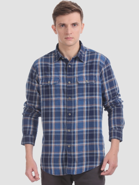 

Aeropostale Men Blue & Navy Blue Slim Fit Checked Casual Shirt