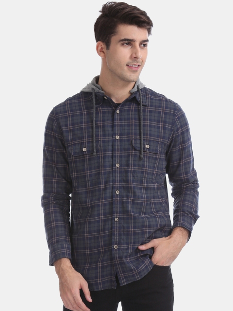

Aeropostale Men Navy Blue Slim Fit Checked Casual Shirt