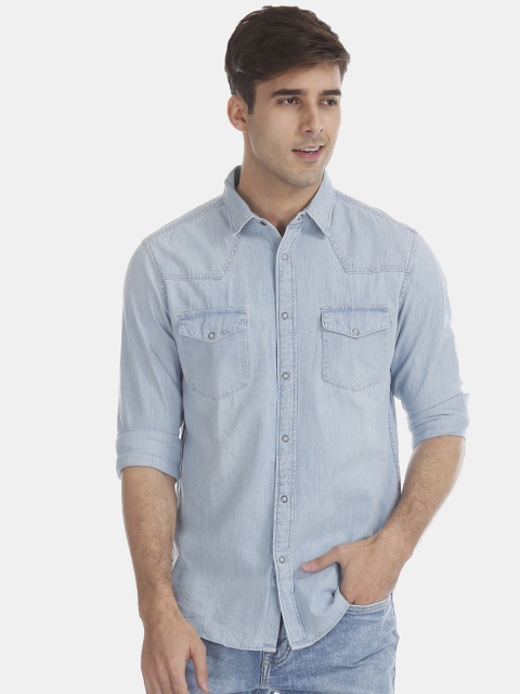 

Aeropostale Men Blue Slim Fit Solid Denim Casual Shirt