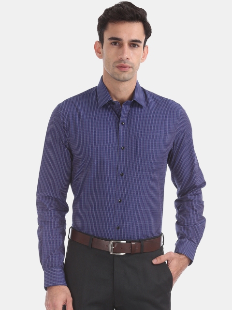 

Arrow Men Navy Blue & White Slim Fit Checked Formal Shirt