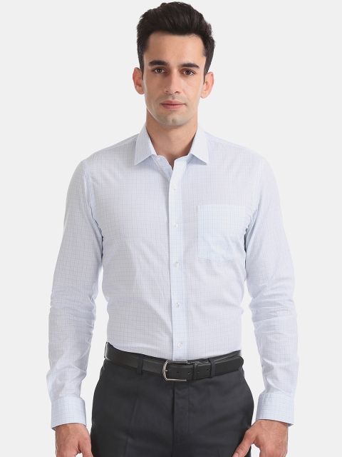 

Arrow Men White & Blue Slim Fit Checked Formal Shirt
