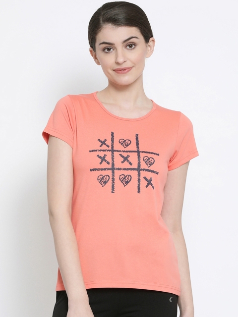 

Kanvin Women Coral Orange Printed Round Neck Lounge T-shirt