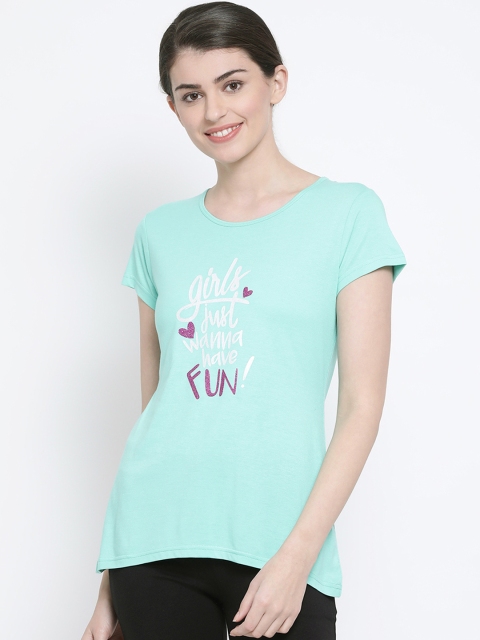 

Kanvin Women Green Printed Round Neck Lounge T-shirt