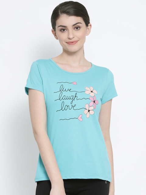 

Kanvin Women Blue Printed Round Neck T-shirt