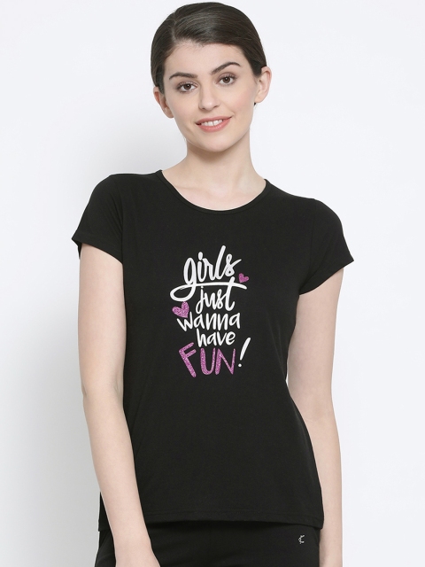 

Kanvin Women Black Solid Lounge T-shirt MJKSS147B