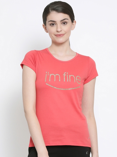 

Kanvin Women Coral Pink Printed Round Neck Lounge T-shirt