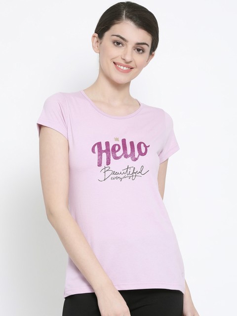 

Kanvin Women Lavender & Black Printed Lounge T-Shirt
