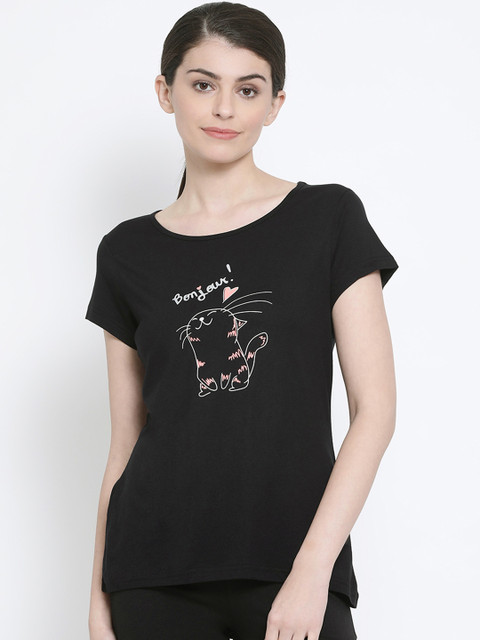 

Kanvin Women Black Printed Lounge T-Shirt