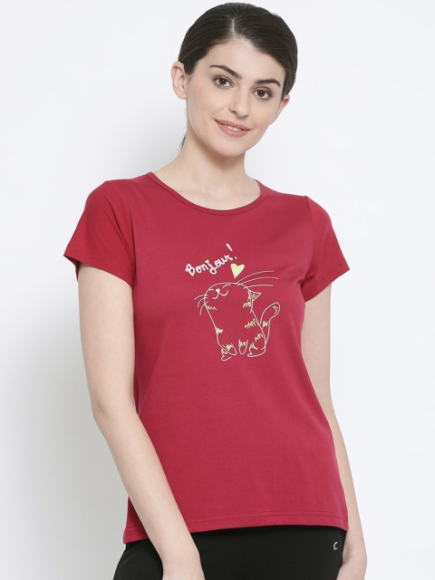 

Kanvin Women Maroon Printed Round Neck T-shirt