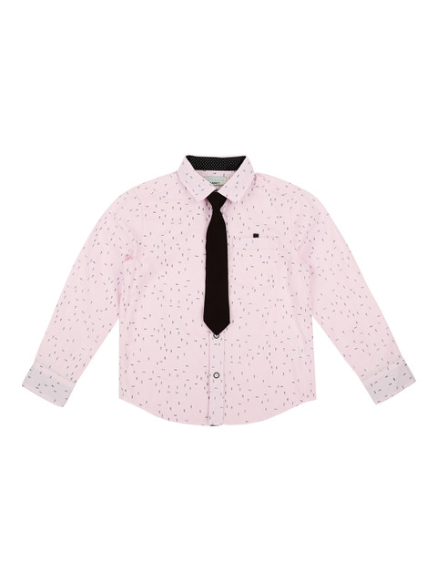 

Pantaloons Junior Boys Pink Regular Fit Printed Casual Shirt with Tie