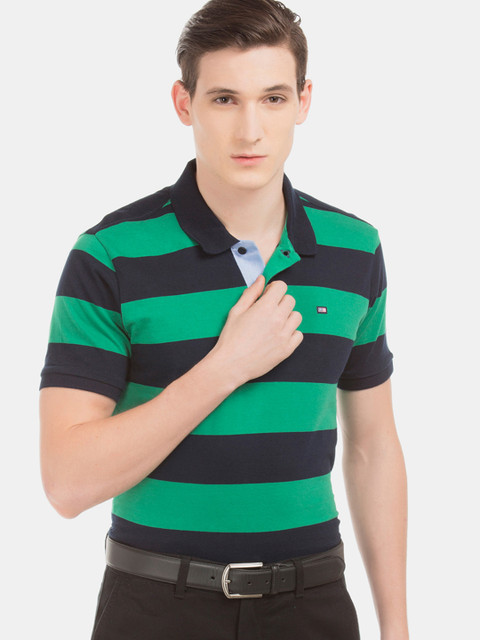 

Arrow Sport Men Green & Navy Blue Striped Polo Collar T-shirt