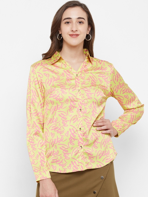 

bebe Women Yellow Regular Fit Printed Casual Shirt