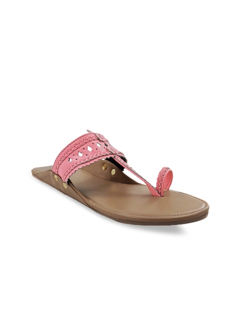 

THE MADRAS TRUNK Women Pink Woven Design Leather One Toe Flats