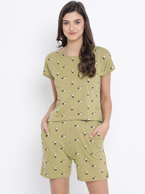 

Kanvin Women Khaki Green Floral Printed Night suit