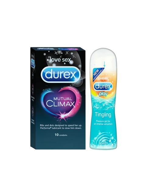 

Durex Pack of 10 Mutual Climax Condoms & Play Lubricant Gel - Tingle 50 ml, Multi