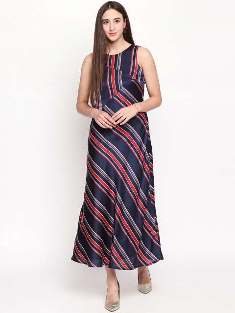 

Forever Glam by Pantaloons Women Navy Blue & Red Striped Fit and Flare Dress