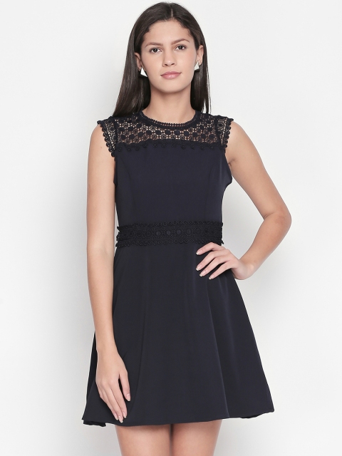 

Forever Glam by Pantaloons Women Navy Blue Solid Fit and Flare Dress With Lace Detail