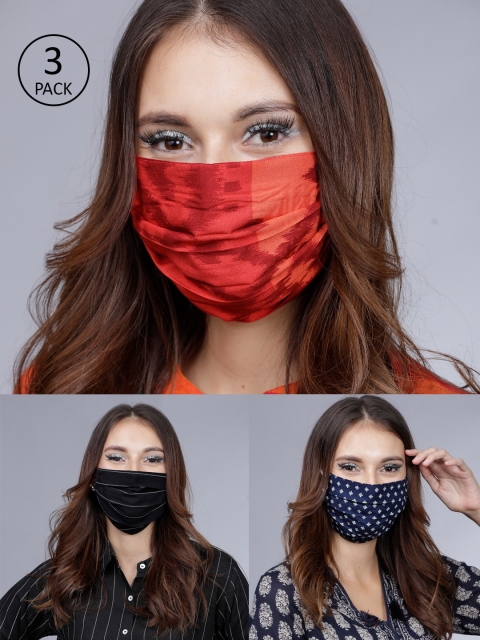 

Vishudh Women 3 Pcs 2-Ply Printed Reusable Anti-Pollution Cotton Viscose Masks, Red