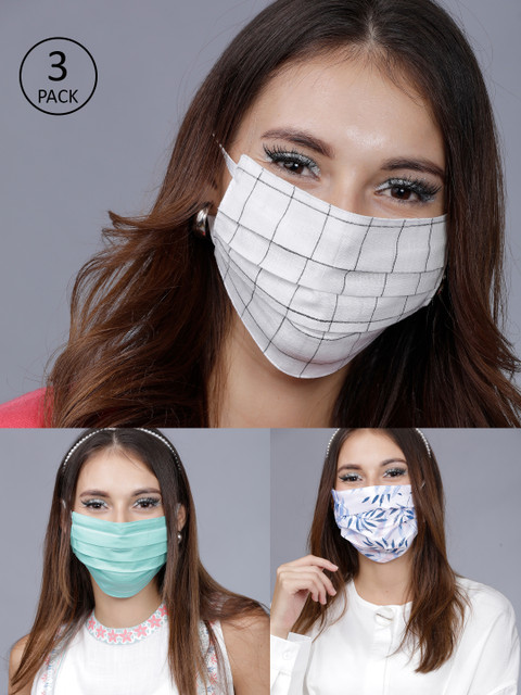 

Vishudh Women 3 Pcs 2-Ply Printed Reusable Anti-Pollution Cotton Masks, Blue