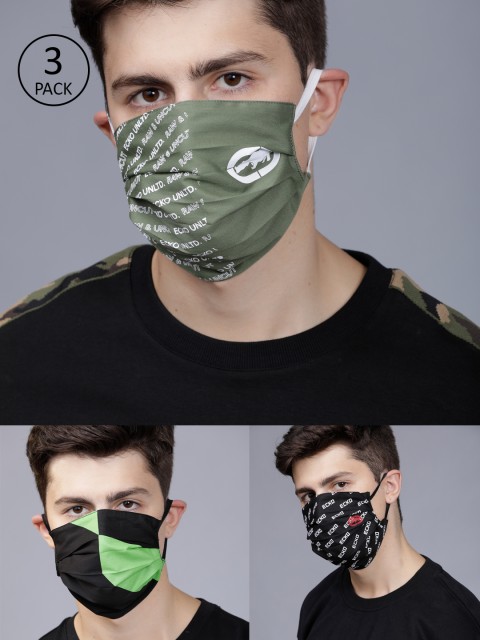 

Ecko Unltd Men 3 Pcs 2-Ply Printed Reusable Anti-Pollution Cotton Masks, Black