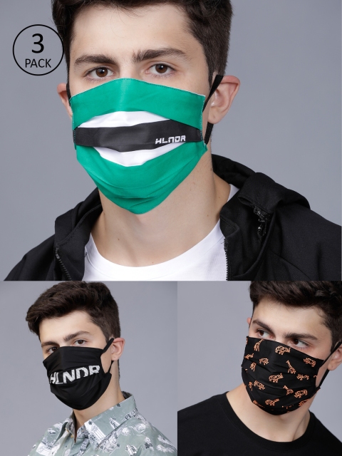 

HIGHLANDER Men 3 Pcs 2-Ply Printed Reusable Anti-Pollution Cotton Masks, Black