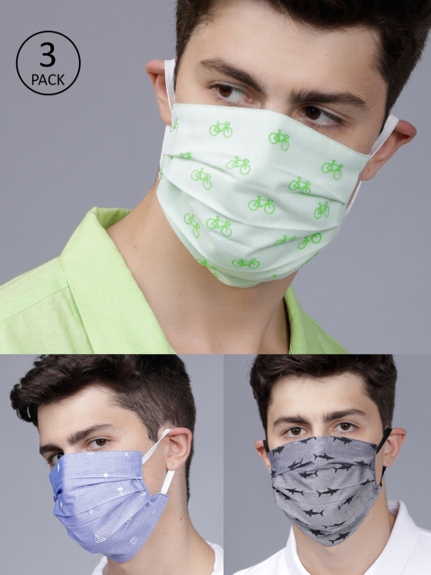 

HIGHLANDER Men 3 Pcs 2-Ply Printed Reusable Anti-Pollution Cotton Masks, Grey