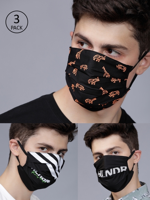 

HIGHLANDER Men 3 Pcs 2-Ply Printed Reusable Anti-Pollution Cotton Masks, Navy blue