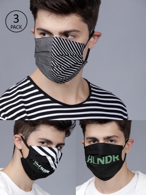 

HIGHLANDER Men 3 Pcs 2-Ply Printed Reusable Anti-Pollution Cotton Masks, Black