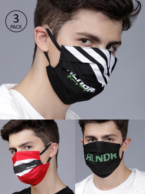 

HIGHLANDER Men 3 Pcs 2-Ply Printed Reusable Anti-Pollution Cotton Masks, Red