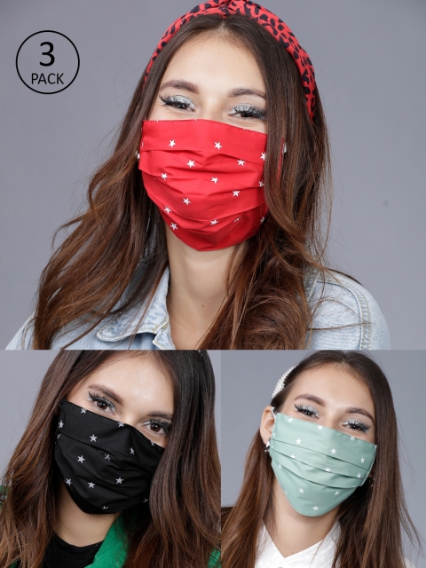 

Tokyo Talkies Women 3 Pcs 2-Ply Printed Reusable Anti-Pollution Cotton Masks, Red