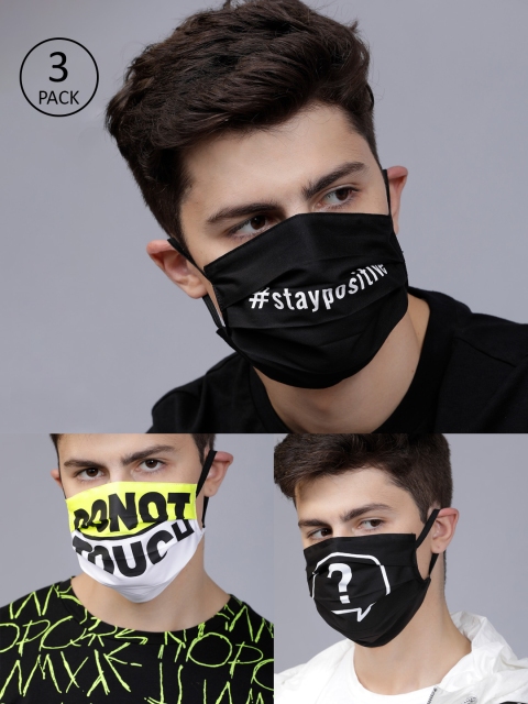 

LOCOMOTIVE Men 3 Pcs 2-Ply Printed Reusable Anti-Pollution Cotton Masks, Black