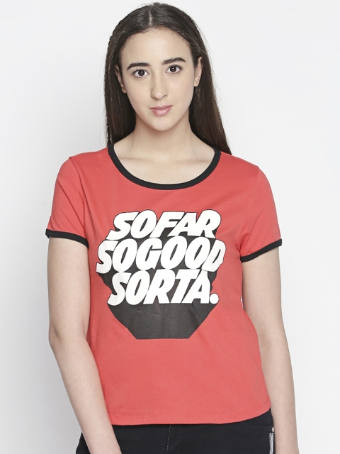 

Honey by Pantaloons Women Red Printed Round Neck T-shirt