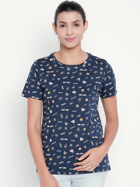 

Honey by Pantaloons Women Navy Blue Printed Round Neck T-shirt