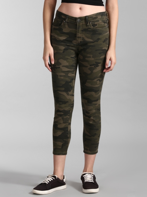 

GAP Women Olive Green & Black Super Skinny Fit Mid-Rise Camouflage Clean Look Jeans