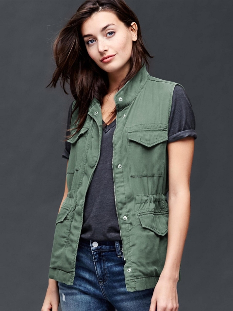 

GAP Women Olive Green Solid Tailored Jacket