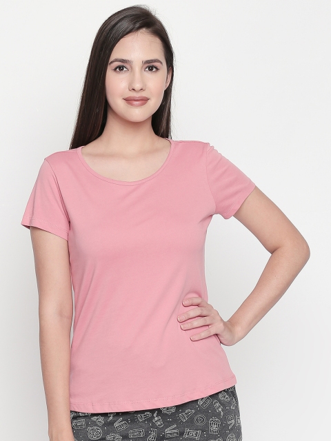 

Dreamz by Pantaloons Women Pink Solid Round Neck Lounge T-shirt