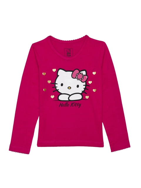 

Kids Ville Girls Magenta Hello Kitty Print Round Neck T-shirt