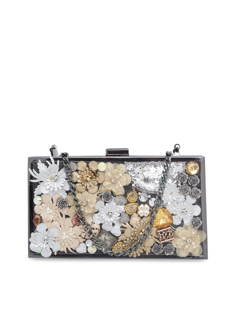 

Vdesi Gold-Toned & Silver-Toned Embellished Box Clutch