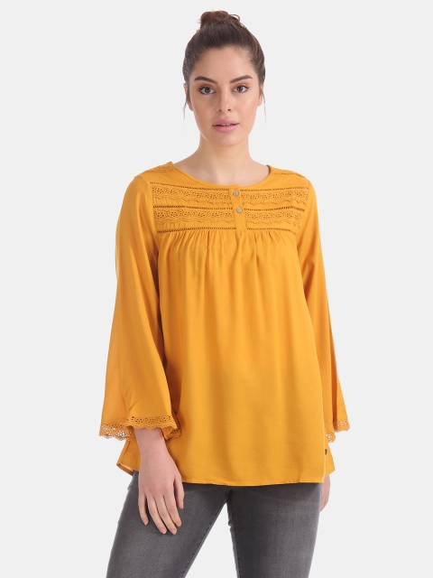 

U.S. Polo Assn. Women Mustard Yellow lace Solid Top