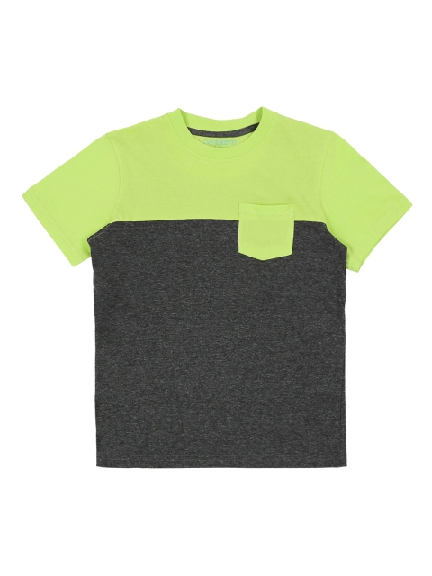 

POPPERS by Pantaloons Boys Lime Green & Charcoal Grey Colourblocked Round Neck T-shirt