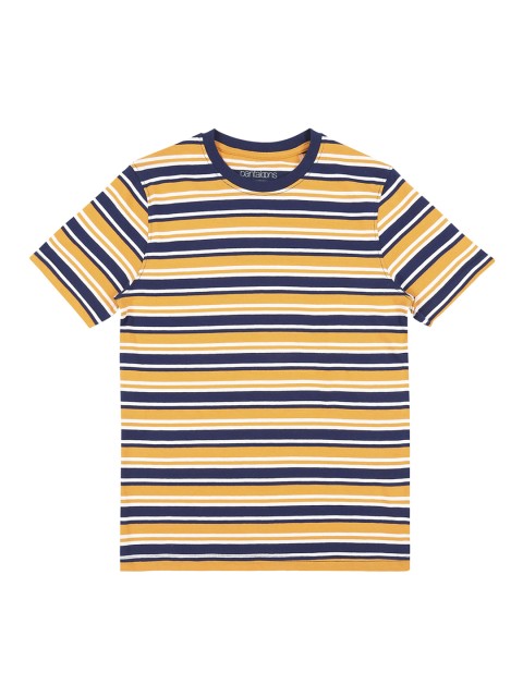 

POPPERS by Pantaloons Boys Navy Blue Yellow Striped Round Neck Pure Cotton T-shirt