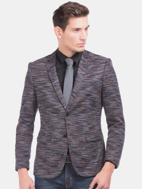 

Arrow Sport Men Grey & Rust Orange Self Design Slim-Fit Single-Breasted Blazer