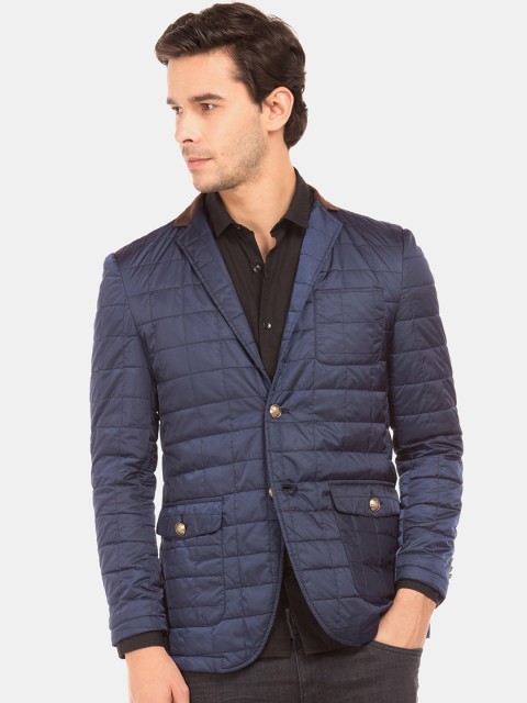 

Arrow Sport Men Navy Blue & Brown Solid Single-Breasted Quilted Shell Blazer