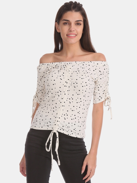 

Aeropostale Women White Printed Bardot Top