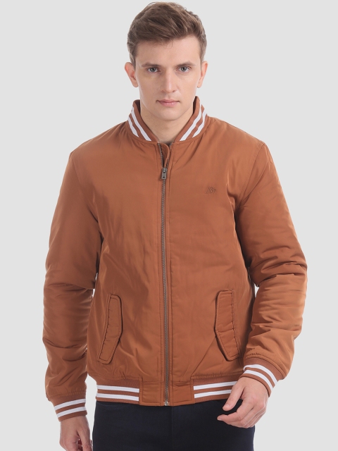 

Aeropostale Men Rust Brown Striped Bomber Jacket