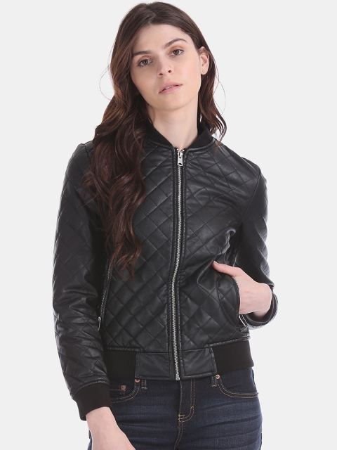

Aeropostale Women Black Solid Quilted Jacket