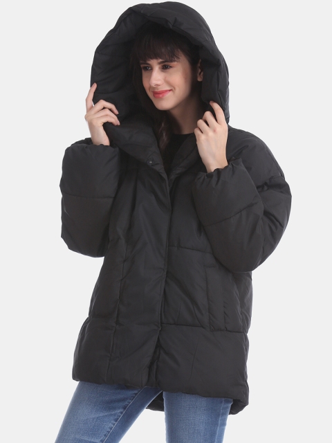 

Aeropostale Women Black Solid Hooded Puffer Jacket