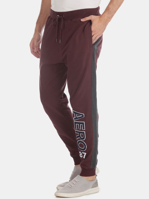 

Aeropostale Men Maroon Solid Straight-Fit Applique Joggers
