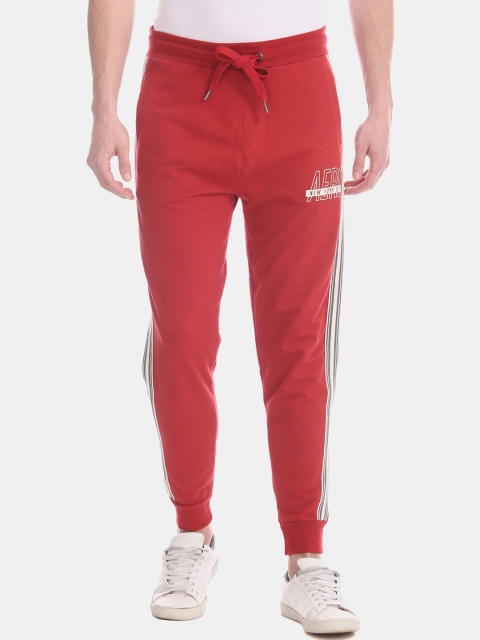 

Aeropostale Men Red Solid Contrast Tapping Straight-Fit Joggers