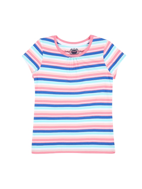 

CHALK by Pantaloons Girls Pink Blue Striped Round Neck Pure Cotton T-shirt